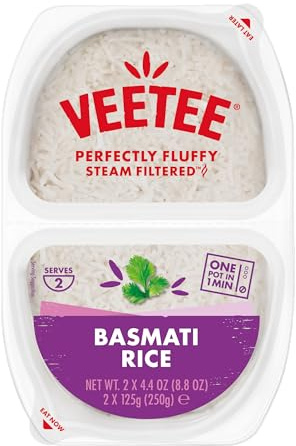 VEETEE Microwavable Basmati Rice Twin Pot, Quick Cook Cupboard Food, Low Sodium, Wheat-Free, No Artificial Colours, Flavours or Preservatives, 250 g (Pack of 6)