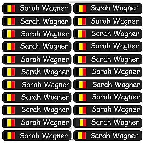 Namnklistermärken – barn – 46 x 7 mm 60 stycken flagga Belgien med önskad text – personliga – namnetiketter – för ungdomar – företag – universitet – skola – barn – förskola