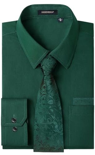 HISDERN 503 Chemise habillée à manches longues pour homme avec cravate assortie et poche carrée