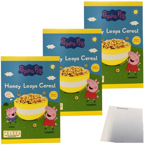 Peppa Pig Honey Loops Frühstückscerealien aus Vollkorngetreide mit Honig 3er Pack (3x375g Packung) + usy Block