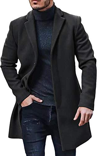 Runcati Mens Coats Artificial Woolen Trench Coat Thick Business Jackets Winter Long Jacket Windbreaker Outerwear Regular Fit, Black, XXL