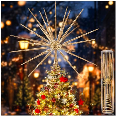 Gold Christmas Tree Topper 13.7inch, Exploding Gold Star Christmas Tree Topper Decorations