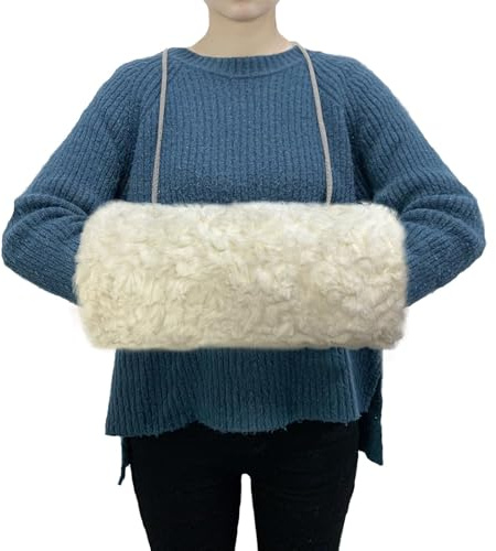 Scaldamani Manicotto in Pelliccia, Portable Modello Peluche Scaldamani Manicotti in Pelliccia Sintetica Manicotti per le Donne con Collo Cord Zip Tasca Handmuff per il Riscaldamento (Bianco)