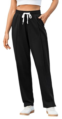 Crewhpo Pantaloni Sportivi Donna Cotone Vita Alta con Tasche e Coulisse | Tessuto Morbido, Leggera Elasticità, Vita Elastica, Coulisse in Tessuto, Tasche Laterali, Gamba Dritta, Casa Sport Relax