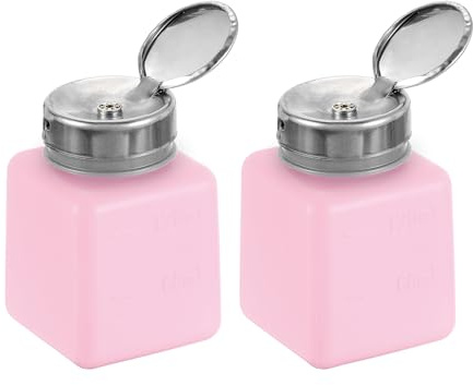 HARFINGTON 2pcs Solvent Alcohol Dispenser 120ml(4oz) Nail Polish Remover Push Down Liquid Dispenser Pump Bottle with Stainless Steel Press Head for Acetone Cleanser Polish Remover, Red