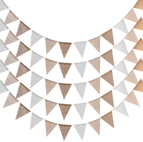 MUNGHOK Banderines de lino de 18 m para exteriores, 3,6 m por pieza, triángulo, banderines con 3 colores, guirnalda de tela para fiestas, cumpleaños, bodas y decoración