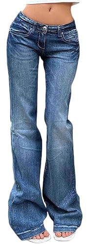 RegaliaKun Jeans a Zampa da Donna Boyfriend, a Vita Bassa, Gamba Dritta, Larghi, Pantaloni in Denim Larghi, Primavera Estate 2025