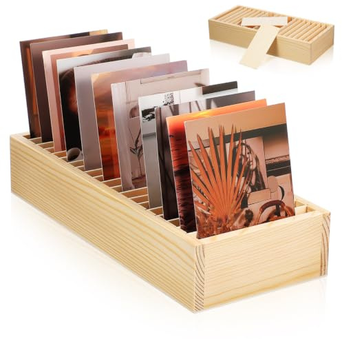 UTHCLO Boîte à cartes de visite en bois avec compartiment amovible - Organiseur de bureau pour cartes de visite, cartes de visite et petits objets - Boîte de rangement compacte pour bureau, maison et