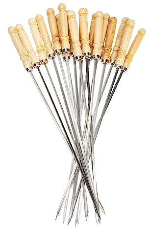 Abaodam Set 18 Pezzi Spiedini Per Grigliare in Metallo 18/8 Manico in Legno, Accessori Per Grigliate Barbecue All'aperto, Spiedini Per Kebab Riutilizzabili Per Carne e Verdure