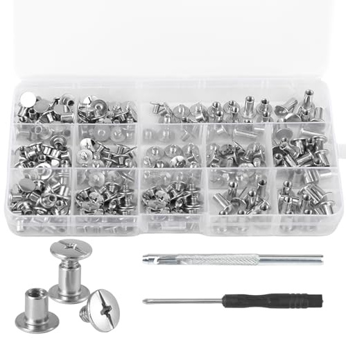 GZGXKJ 120 Set Rivet a Vite Chicago M5 x 4/5/6/8/10/12mm Rivetti per Cuoio Chicago per Artigianato in la Decorazione in Pelle Fai Da Te, Cinture, Libri, Album di Foto (Argento)