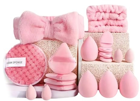 VYNZOR Lot de 20 Éponges Blender Réutilisables, pour Liquide, Crème et Poudre, Houpette pour Fond de Teint, Triangle, Visage, Blender Beauté, Éponge Maquillage, Accessoires de Maquillage et Outils