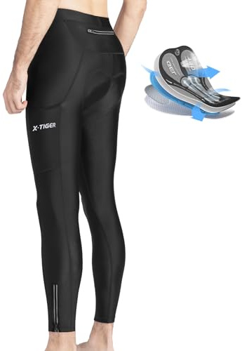 X-TIGER Pantaloni Ciclismo Uomo Lunghi 5D Gel 3 Tasche Traspiranti
