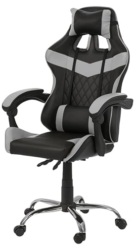 Sedia Gaming Ergonomica Reclinabile - In Ferro Cromato, Seduta Con Imbottitura EXTRA, Effetto Pelle, Altezza Regolabile, Cuscini Lombare e Cervicale Rimovibili, Ruote “soft floor”Antigraffio, (Bianco)
