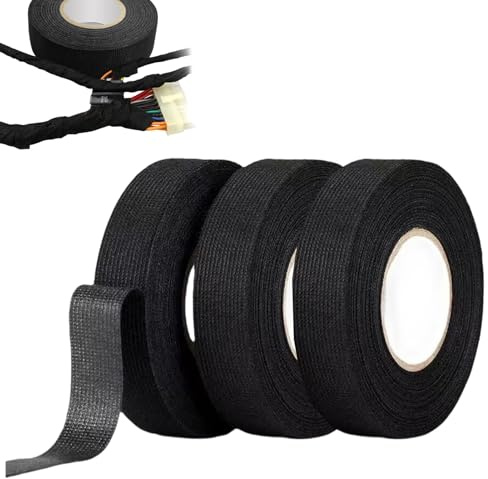 Cinta Tela Adhesiva Automotriz 19 mm x 15 m, 3 Pcs Cinta Aislante Cables Eléctricos, Aislante Térmica, para Mazos Cables Automóviles, de Tejido para Arnés de Cables para Motocicleta Automóvil y Hogar