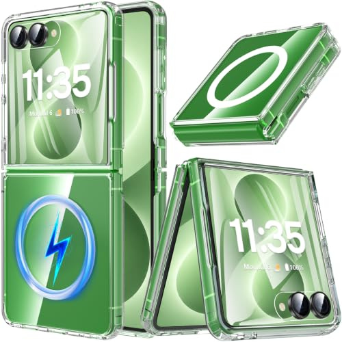 OWKEY Fodral för Samsung Galaxy Z Flip 8|7 6,9 tum, magnetiskt skydd Samsung Z Flip 8 |7 kompatibel med MagSafe, genomskinligt tunt stötsäkert bakfodral, Z Flip 8 |7 5G, klart