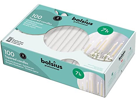 Bougies effilées 25 cm. Blanche. Boîte de 100.