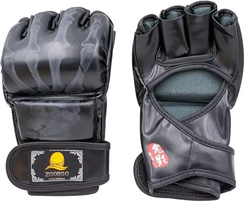 ZooBoo UFC-Handschuhe mit hochfestem Material für Herren und Damen, Fingerlose Sparring-Handschuhe für Training, Kickboxen, Muay Thai, Boxen, Schwarz