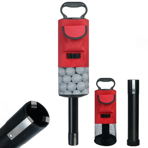 HOW TRUE Golf Ball Retriever, Portable Shag Bag Golf Ball Pick Up with Removable Plastic Tube, Pocket Shagger Storage, Red