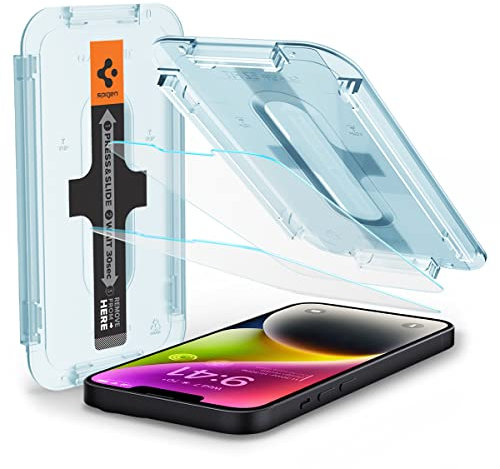Spigen Glas.tR EZ Fit Schutzfolie kompatibel mit iPhone 16e, iPhone 14, iPhone 13, iPhone 13 Pro, 2 Stück, Kratzfest, 9H Härte Folie