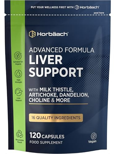 Liver Support Supplement | Milk Thistle Complex with Artichoke, Dandelion, Choline, Turmeric, Beetroot and More! | 16 Active Ingredients | Vegan Liver Health | 120 Capsules | by Horbaach