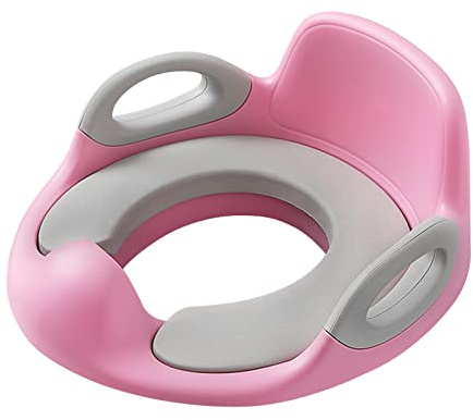 YUENFONG Sedile WC per bambini e bambine, antiscivolo, per WC rotondo e ovale, rosa + grigio