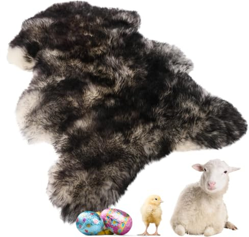 lammfellpark® Weich Schaffell Echt, Premium Lammfell Schwarz Weiß 110-120cm Schaffell Teppich - Echtes Naturfell Weich Flauschig Wollteppich, öko Schafsfelle Echt Fell Deko - Teppich Fell Größe XL