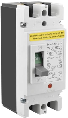 Heschen DC-Leistungsschalter MCCB, HSM1PV-125, 2-polig, DC550V 63A, Photovoltaik-Leistungsschalter, für PV-Solaranlage Solarmodule Netzsystem