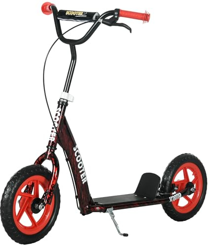 AIYAPLAY Trottinette Enfant patinette Scooter Enfant de 6 à 12 Ans Grandes Roues Ø30 cm Hauteur réglable Frein arrière béquille Rouge