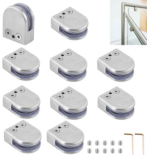 YKUKIZEE 10 Pcs 8-12 mm Glass Balustrade Clamps Adjustable Staircase Clamps Stainless Steel 304, Brushed Finish Glass Clip Brackets Flat Back for Handrail Stair Window