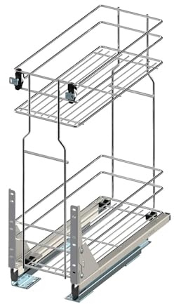 Unterschrankauszug Auszugsunterschrank Schrankauszug mit Softclose Küchenauszug 2 Etage Chrome Vollauszug Bodenmontage (Möbel 150mm)