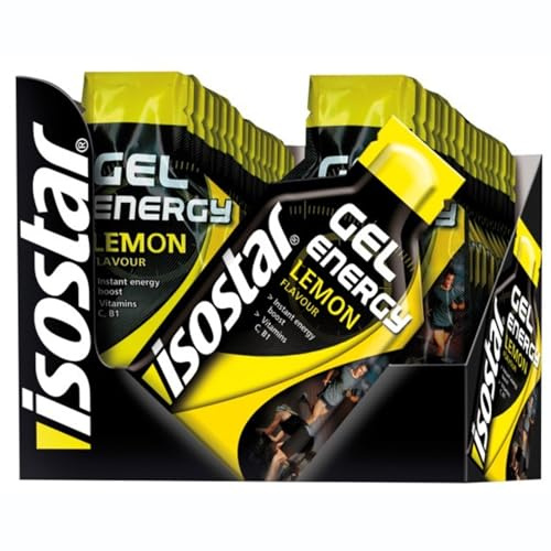 Isostar, Caja Gel energético sabor limón. Con Vitamina C y B1 ideales para mantener el metabolismo energético durante el esfurezo. (24 unidades)