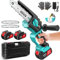 Mini Tronconneuse a Batterie 8000 Mah, Petite Tronçonneuse Electrique Sans Fil Avec Batterie, Poignée Anti-Vibration, Chargeur 21 v Et Chaîne Pour Élaguer Les Branches