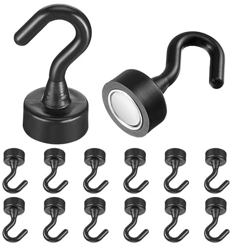 YUXIANLB 12 Pcs Mini Magnetic Hooks, Black Small Magnet Cute Hook, Magnet Cruise Hooks for Classroom, Office, Kitchen, Cruise Cabin, Refrigerator