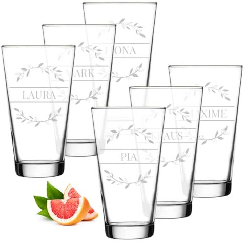 polar-effekt Leonardo Cocktailgläser 6er-Set 300 ml mit Gravur - Trinkgläser mit Namen - Geschenke zum Geburtstag - Gläser für Cocktails, Mojito, Saft und Gin Tonic
