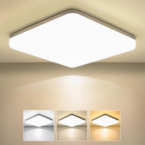 OUILA Plafon LED Techo 24W, 2400LM Lamparas de Techo, 3000K/4000K/6500K Seleccionable, IP44 Blanco Natural Cuadrado Ultra Delgado Luz LED Techo Para Salon Baño Balcón Dormitorio Pasillo Cocina