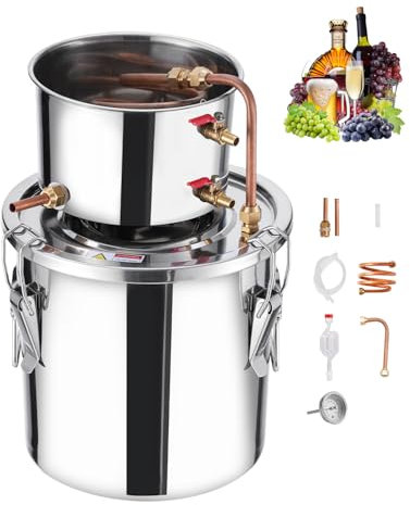 VEVOR Alcohol Still, 3 Gal / 11.4 L Stainless Steel Water Alcohol Distiller with Copper Coil, Home Brewing Refining Fermentation Kit with Thermometer, for Wine Whisky Brandy, Silver