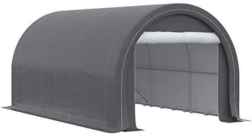 Outsunny Garaje Exterior para Coche 5x3 m Carpa Garaje para Coche Anti-UV con Toldo de Tela PE Desmontable y Marco de Acero Galvanizado Gris