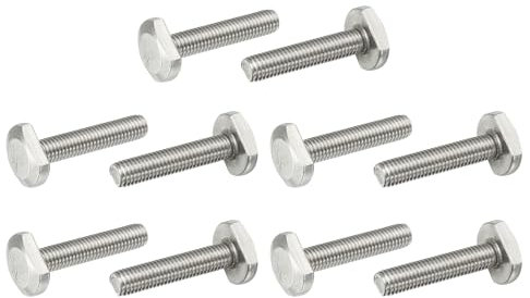 PATIKIL Tornillos De Ranura En T M8 X 40 Mm, 10 Pcs Acero Inoxidable 304 Tornillo De Inserción En T Pernos Deslizantes Roscado Métrico Cabeza De Martillo Para Pista En T, Plateado
