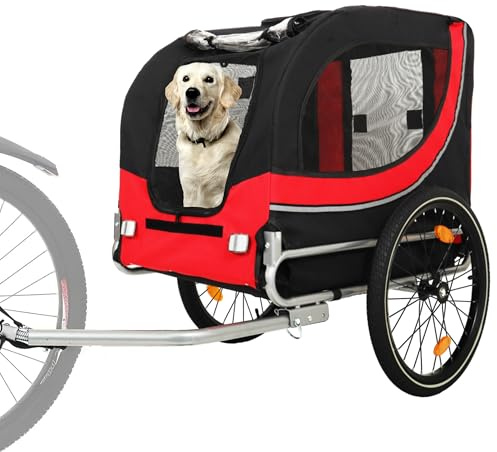 Folding Bike Trailer for Dogs & Pets,100LB Capacity All-Terrain Pet Carrier with Durable Steel Frame, Heavy-Duty for Cycling, Jogging, Camping, Hiking & Outdoor Adventures (Black+Red)