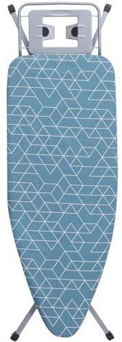STANEW Table à Repasser 120 x 45 cm,Planche à Repasser Pliable,Système Anti-Fermeture,Hauteur Réglable,avec Housse en 100% Coton,Support de Fer Intégré, Pieds Antidérapants(Bleu géométrique)