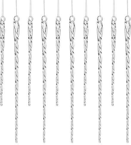 24 Pc Glass Christmas Icicles Ornaments – Set of 12x 4-Inch & 12x 6-Inch Clear Twisted Glass Icicle Decorations for Christmas Tree, Winter Wedding, Holiday Décor (12pc 4 12pc 6)