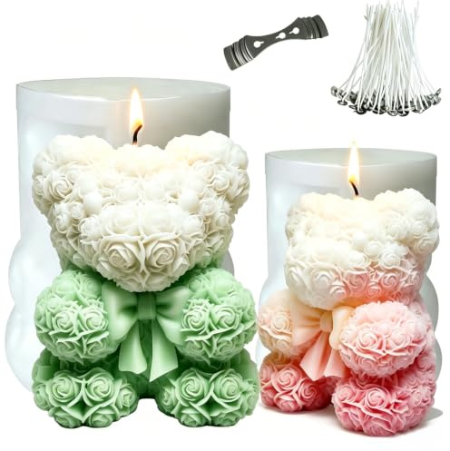 2 Pezzi Stampo in silicone Rose Orso per candele, saponi e lavori in resina