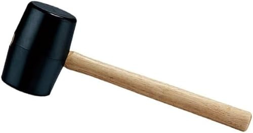Rubber Hammer Mallet with Wooden Handle Straight Non Marking Soft Black Rubber Draper for Installation Marble Tile Nails Tent Pegs 25cm