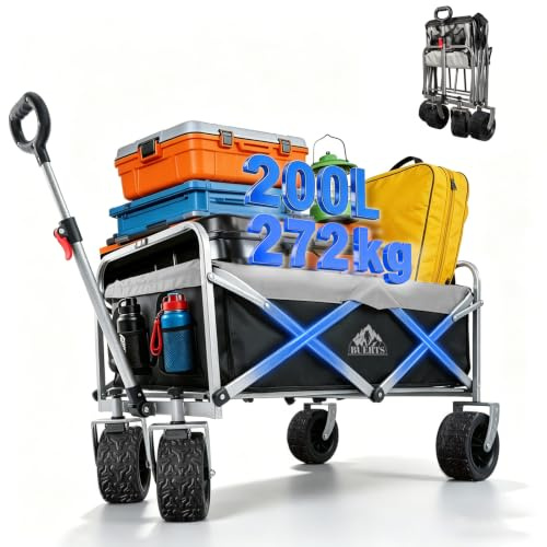 Buerts Chariot de Plage Pliable, Capacité 272KG, Roues Larges Tout-Terrain pour Plage, Jardin, Camping, Pêche et Barbecue (Noir)