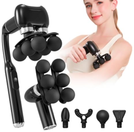 Appareil de massage à double tête, pistolet de massage à impact amovible avec poignée allongée, masseur du dos à main, masseur des tissus profonds, 5 têtes de massage interchangeables