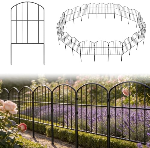 XMTECH Valla de jardín de metal, 25 unidades, 62 x 32 cm, color negro, valla móvil para perros, jardín y parterres, balcón, camping, valla de jardín, decoración, tipo D