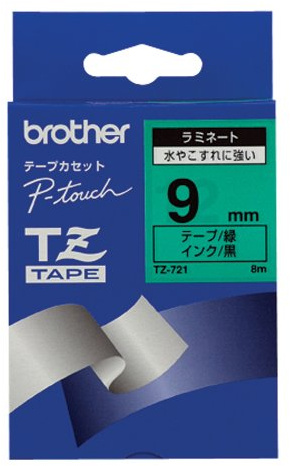 Brother TZ-721 Ruban laminé Noir sur Vert