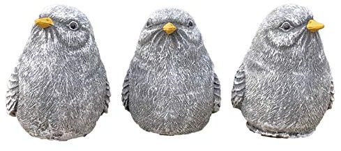Stone and Style Stenfigur uppsättning av 3 små fåglar stennöt frostsäkert väderbeständigt