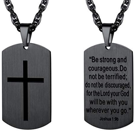 PROSTEEL Cross Necklace for Men, Lord's Prayer Dog Tag Pendant with Adjustable Chain 22-24 Inches 316L Stainless Steel Bible Verse Christian Gifts for Men (with Gift Box)