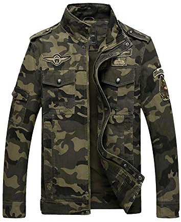 BaronHong Giacca in Denim Mimetico Militare US Army Uomo (Verde Militare, L)